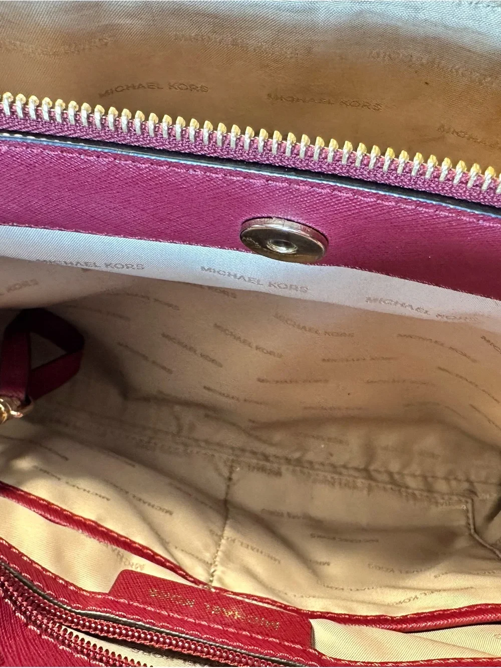 Michael Kors Savannah Satchel pink and mulberry color blocking